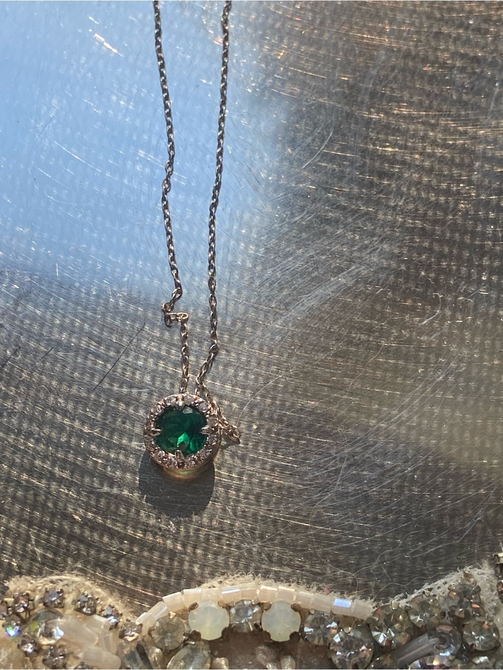 Emerald Green Halo Pendant Necklace and matching stud earrings - Women Jewelry